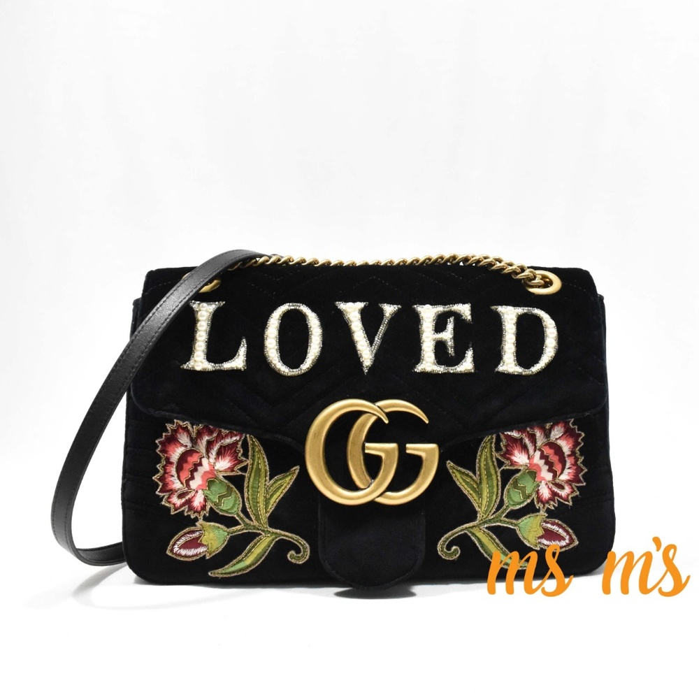 NWT Gucci GG Marmont Black Velvet Shoulder Bag